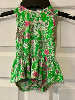 Gigi and Max Bamboo Green & Pink Floral Giraffe Twirl Onesie 6 Months